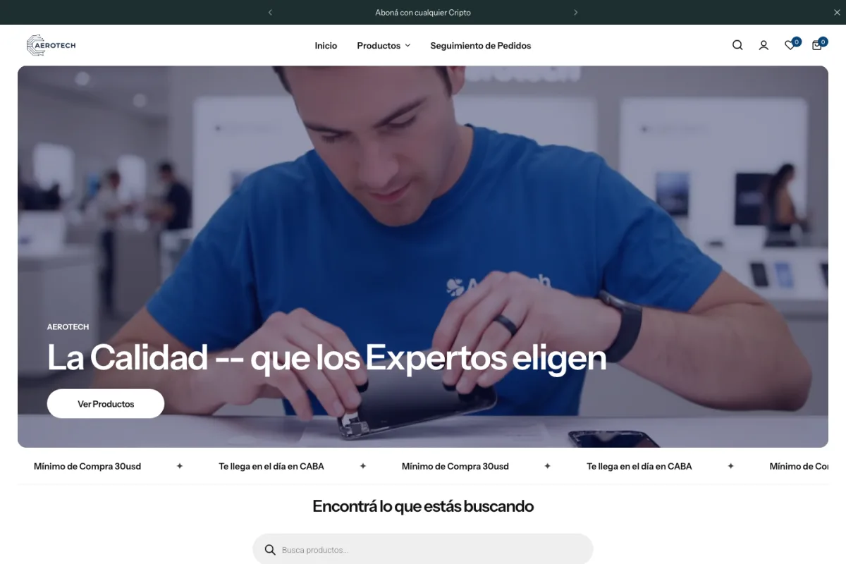Vista actual del ecommerce Aerotech