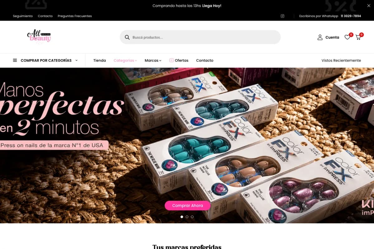 Vista actual del ecommerce All Beauty USA