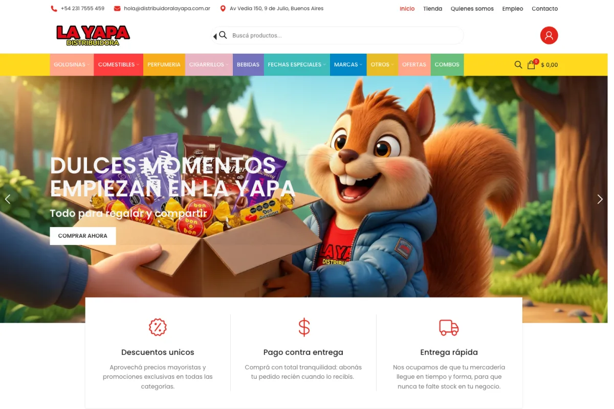 Vista actual del ecommerce Distribuidora La Yapa