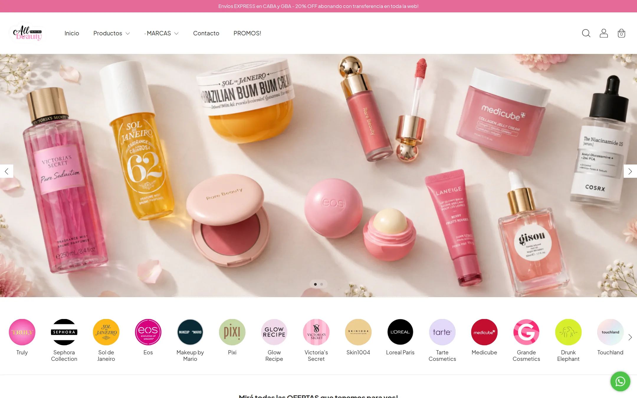 Vista actual del sitio All Beauty USA