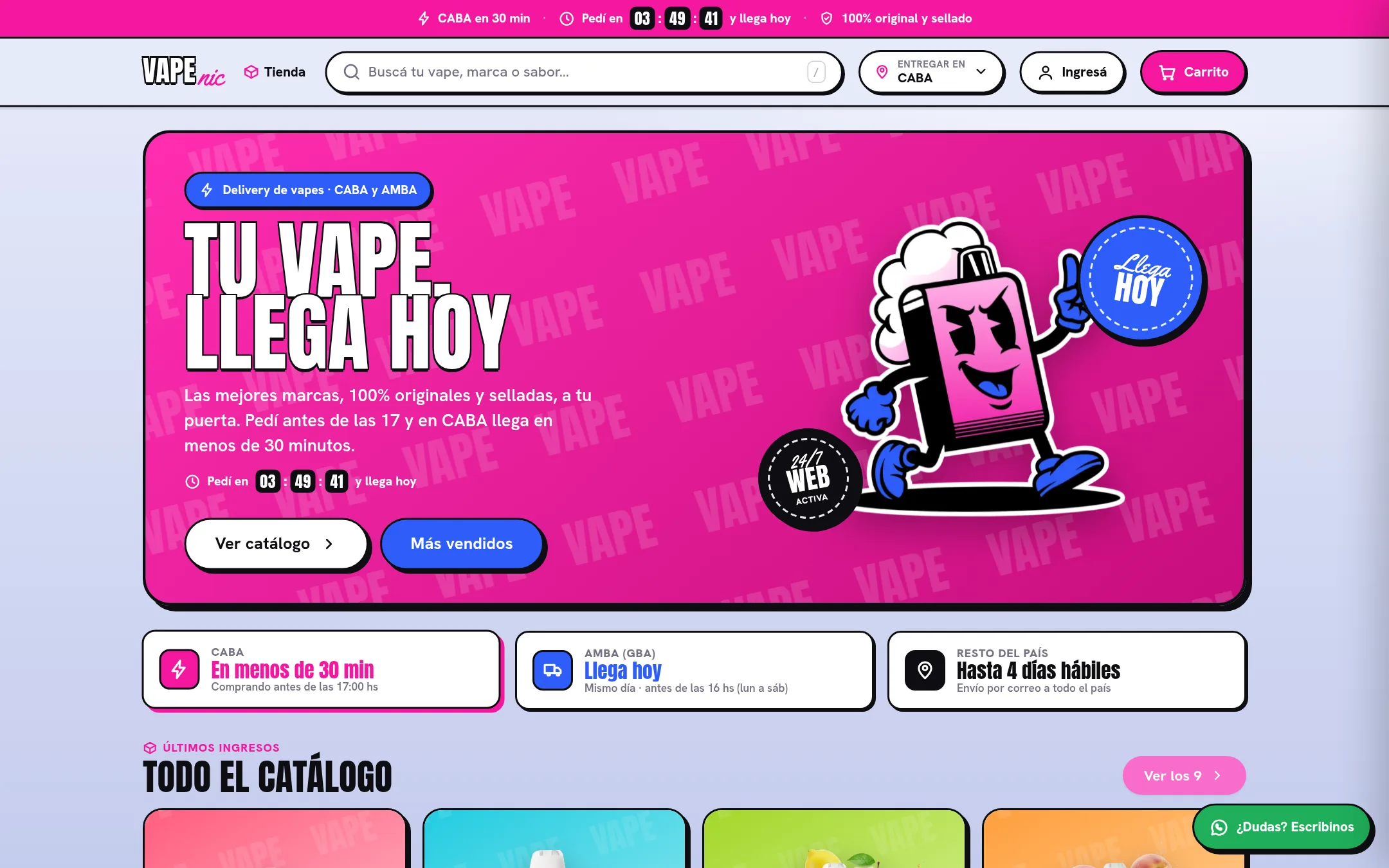 Vista actual del sitio Vapenic Shop